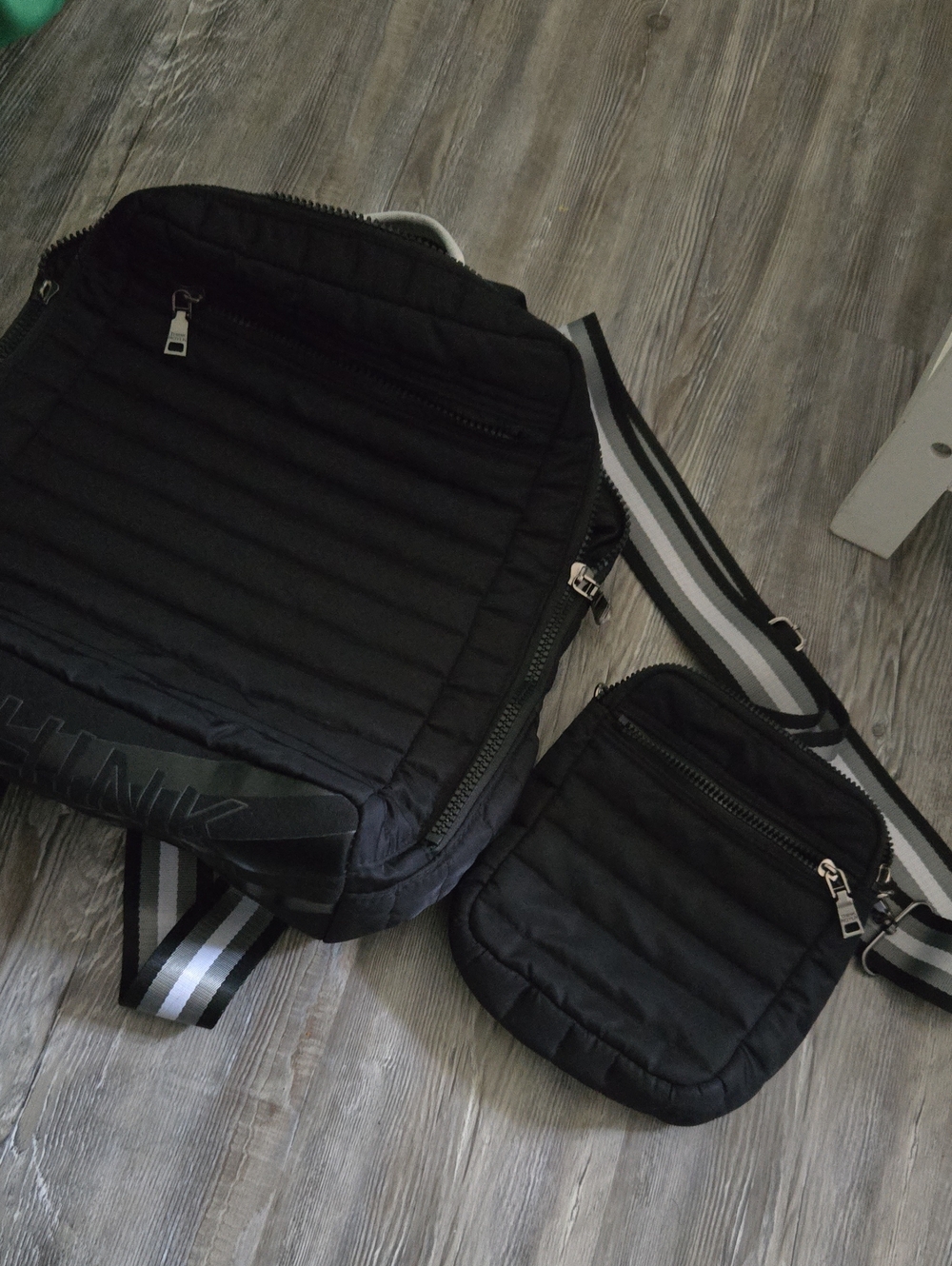 THINK ROYLN Black Quilted Crossbody Sling with Striped Strap, And Backpack